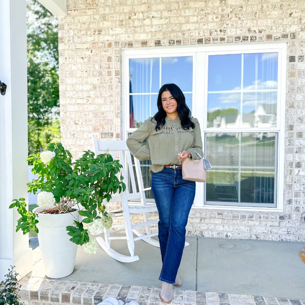 Olive button down blouse NWT - image 5